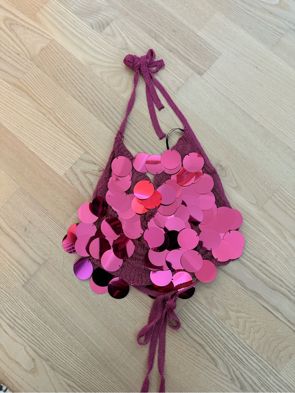 Hera Collection Magenta Sequin Crochet Halter Top